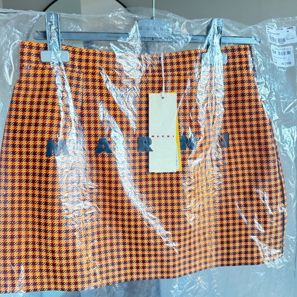 MARNI orange/burgundy houndstooth mini tweed skirt - Picture 6 of 12